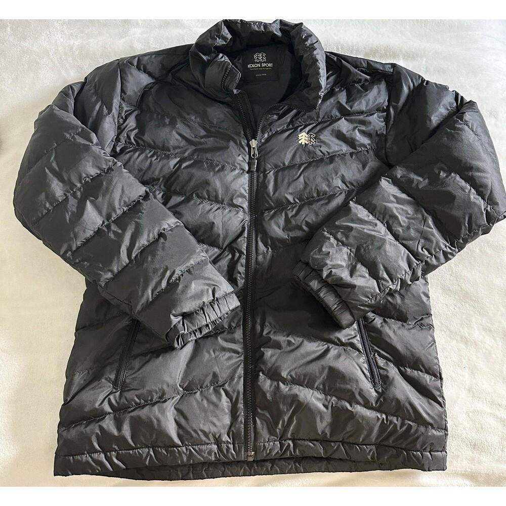 Kolon Sport Mens Down Puffer Jacket Black Quilted Coat Size Medium 22" PTP